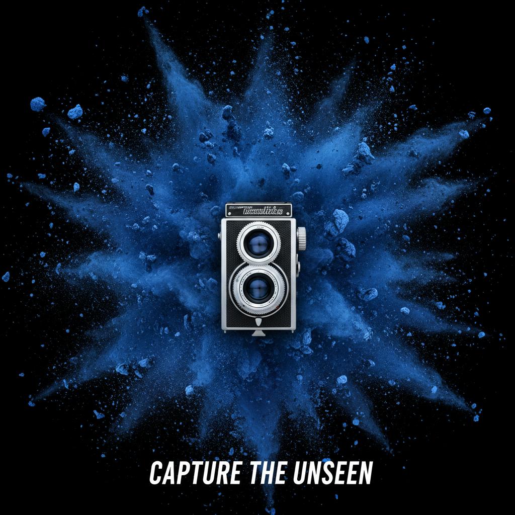 Vintage Camera Indigo Pigment Explosion